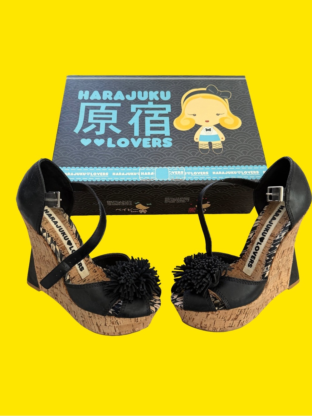 RARE Y2K Harajuku Lovers by Gwen Stefani Cork Platform Wedge Sandals 7.5 W/ Box